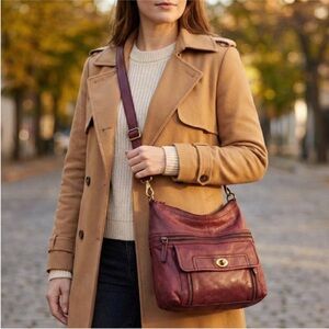 Vintage Fossil Leather Stanton Crossbody Bag in Brown/Tan Medium Gold accents